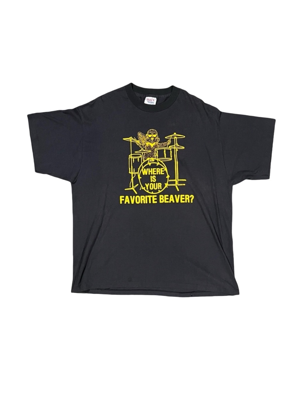 True Vintage 1990s “Where Is Your Favorite Beaver?” Graphic T-Shirt Black XXL
